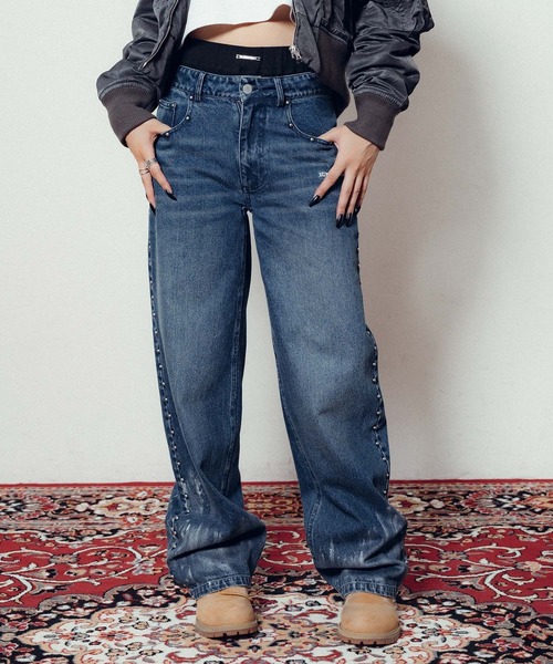 Subciety(サブサエティ)の「Studs denim pants【WOMEN】(デニムパンツ・レディース・インディゴブルー/ブラック・FREE)」の2枚目の写真