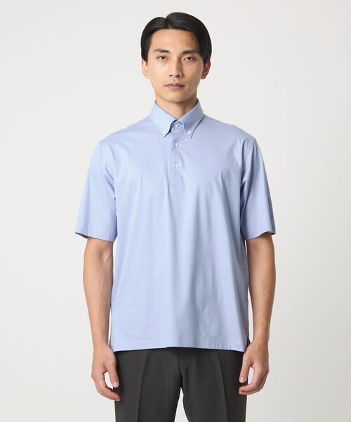 green label relaxing（グリーンレーベルリラクシング）の「ヘアライン ストライプ ボタンダウン ポロシャツ（ポロシャツ・メンズ・ライトブルー/ネイビー・S/XL/L/M）」の9枚目の写真