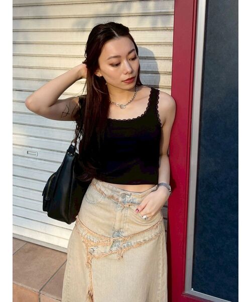 EVRIS（エヴリス）の「レースドッキングリブタンクトップ（タンクトップ・レディース・ブラック/ホワイト/ブラウン/ピンク・FREE）」の9枚目の写真