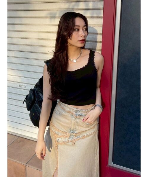 EVRIS（エヴリス）の「レースドッキングリブタンクトップ（タンクトップ・レディース・ブラック/ホワイト/ブラウン/ピンク・FREE）」の10枚目の写真