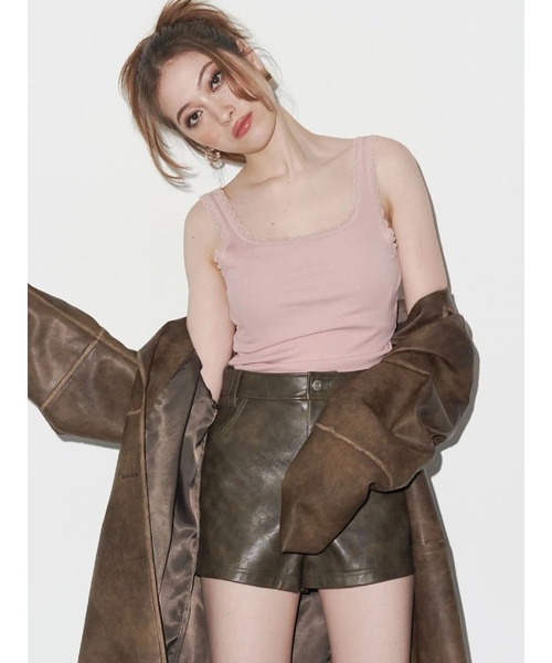 EVRIS（エヴリス）の「レースドッキングリブタンクトップ（タンクトップ・レディース・ブラック/ホワイト/ブラウン/ピンク・FREE）」の4枚目の写真