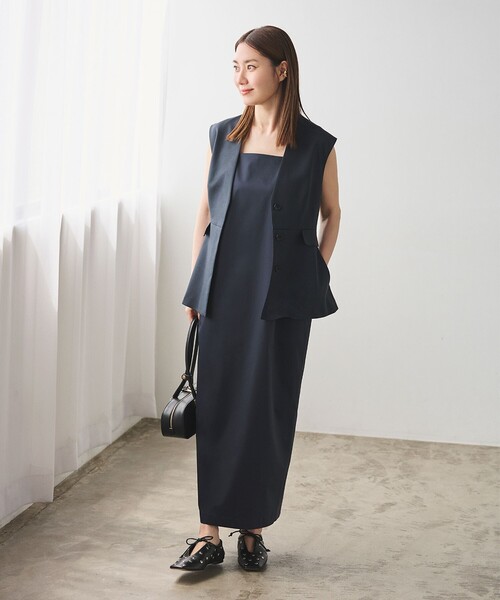 東原妙子Demi-Luxe BEAMS ペプラム ジレ　ネイビー36 タグ付き セール】エディター東原妙子 × Demi-Luxe BEAMS / ツイル ペプラム