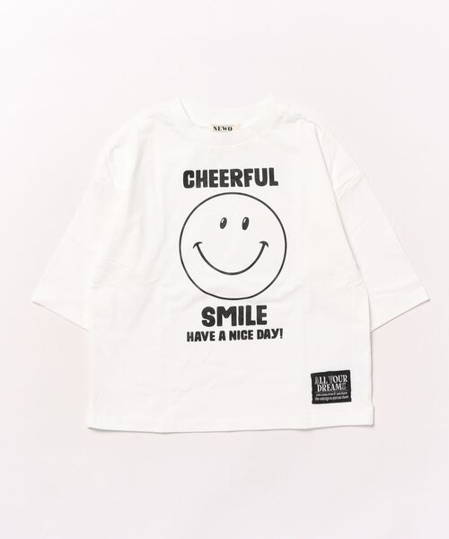 NEEDLE WORKS（ニードルワークス）の「スマイル７分Tシャツ（Tシャツ/カットソー・キッズ・レッド/ブラウン/ホワイト/ネイビー・110cm/120cm/100cm/150cm/140cm/130cm）」の2枚目の写真