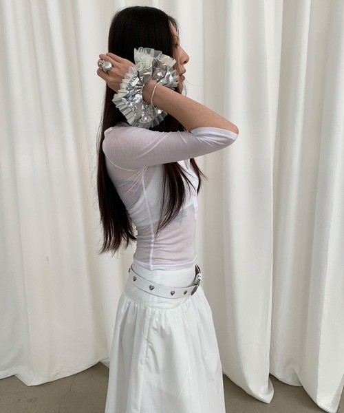 LONSLAN（ロンスラン）の「【LONSLAN】ハーフスリーブヘンリーネックトップス LONW25a003（Tシャツ/カットソー・レディース・ホワイト/ブラック・M）」の4枚目の写真