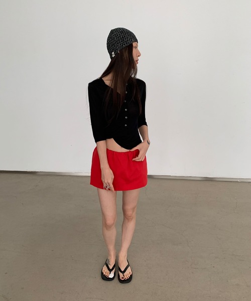 LONSLAN（ロンスラン）の「【LONSLAN】ハーフスリーブヘンリーネックトップス LONW25a003（Tシャツ/カットソー・レディース・ホワイト/ブラック・M）」の11枚目の写真