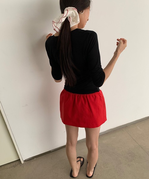 LONSLAN（ロンスラン）の「【LONSLAN】ハーフスリーブヘンリーネックトップス LONW25a003（Tシャツ/カットソー・レディース・ホワイト/ブラック・M）」の15枚目の写真