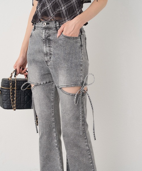 セール】【再入荷】サイドオープンフレアデニム（デニムパンツ