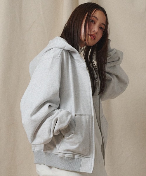 Universal Style Wear（ユニバーサルスタイルウェア）の「Universal Style Wear リベット ZIP フーディー（パーカー・メンズ・ブラック/オートミール・MEDIUM/LARGE/X-LARGE）」の2枚目の写真