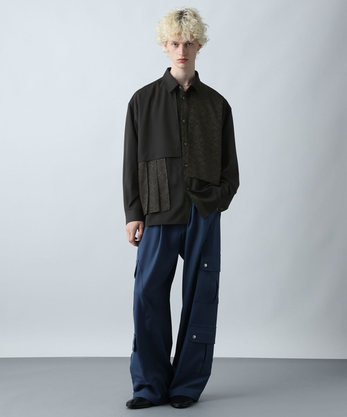 HARE（ハレ）の「ジャガードプリーツフラシシャツ(HARE)（シャツ/ブラウス・メンズ・ブラック/グリーン/ネイビー/ブラック系その他・FREE）」の6枚目の写真