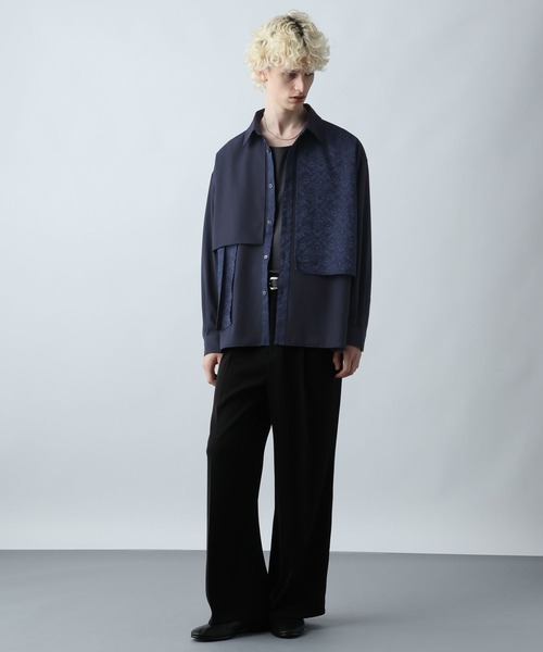 HARE（ハレ）の「ジャガードプリーツフラシシャツ(HARE)（シャツ/ブラウス・メンズ・ブラック/グリーン/ネイビー/ブラック系その他・FREE）」の10枚目の写真