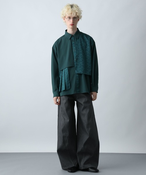 HARE（ハレ）の「ジャガードプリーツフラシシャツ(HARE)（シャツ/ブラウス・メンズ・ブラック/グリーン/ネイビー/ブラック系その他・FREE）」の12枚目の写真