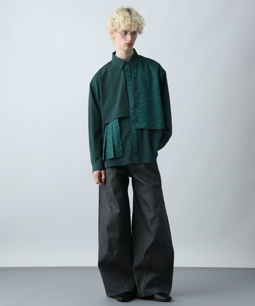 HARE（ハレ）の「ジャガードプリーツフラシシャツ(HARE)（シャツ/ブラウス・メンズ・ブラック/グリーン/ネイビー/ブラック系その他・FREE）」の13枚目の写真