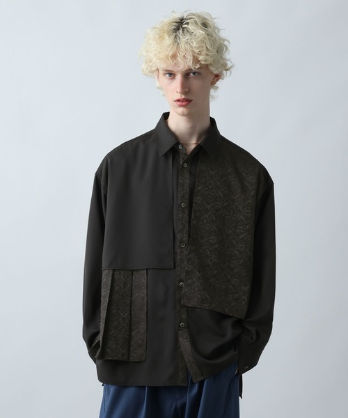 HARE（ハレ）の「ジャガードプリーツフラシシャツ(HARE)（シャツ/ブラウス・メンズ・ブラック/グリーン/ネイビー/ブラック系その他・FREE）」の15枚目の写真