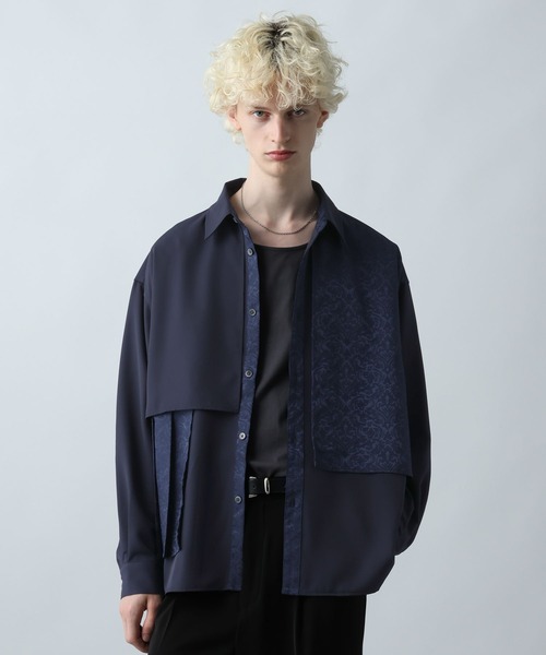 HARE ハレ ジャガード アシメプリーツシャツ ブルー ジャガード