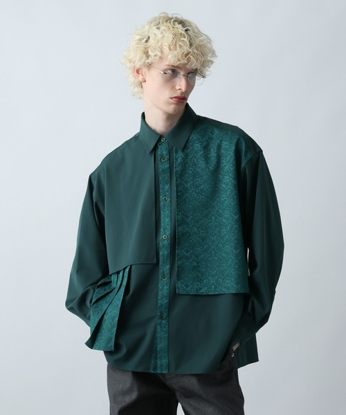 HARE（ハレ）の「ジャガードプリーツフラシシャツ(HARE)（シャツ/ブラウス・メンズ・ブラック/グリーン/ネイビー/ブラック系その他・FREE）」の19枚目の写真