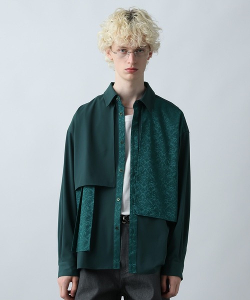 ハレ HARE ジャガード アシンメトリー フラシ プリーツ 長袖シャツ ジャガードプリーツフラシシャツ(HARE)（シャツ/ブラウス）｜HARE