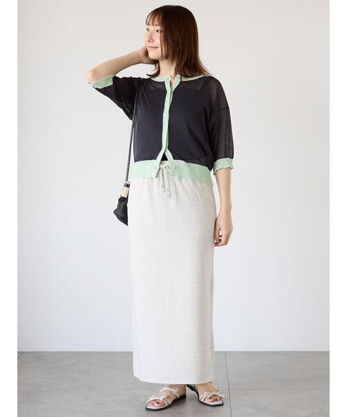 テチチ　バイカラー　カーディガン セール】バイカラーシアー5分袖カーディガン（カーディガン