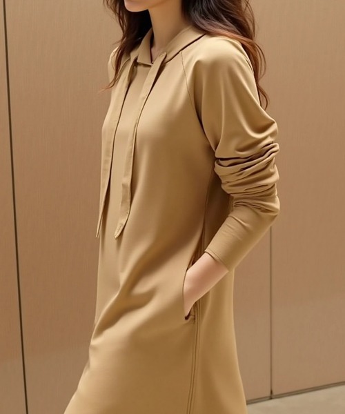 cammie(キャミー)の「サイドポケットフーディーワンピース(ワンピース・レディース・ベージュ/ブラック・L/M)」の8枚目の写真