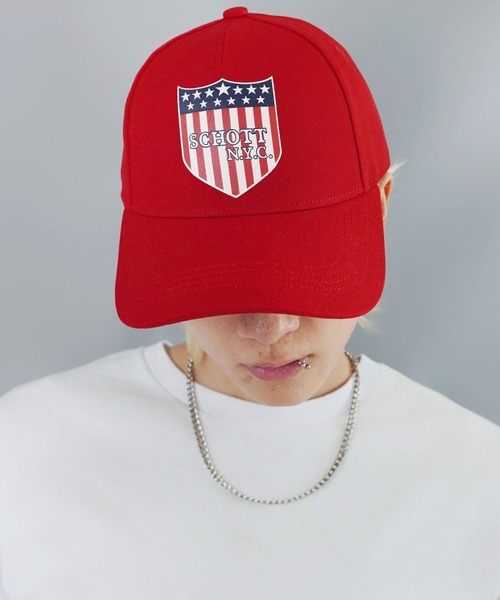 schott（ショット）の「【SCHOTT/ショット】USAロゴキャップ/ユニセックス/ギフト人気◎（キャップ・メンズ・レッド/ブラック・ONESIZE）」の2枚目の写真