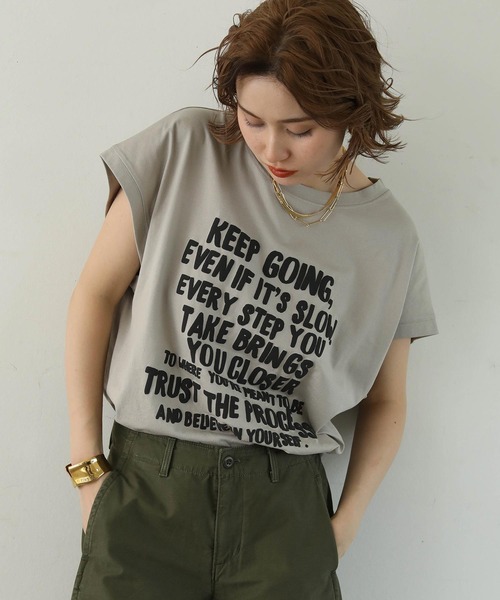 Gready Brilliant（グレディブリリアン）の「発泡プリントワイドフレンチT（Tシャツ/カットソー・レディース・チャコールグレー/オフホワイト/グレイッシュベージュ・38）」の3枚目の写真