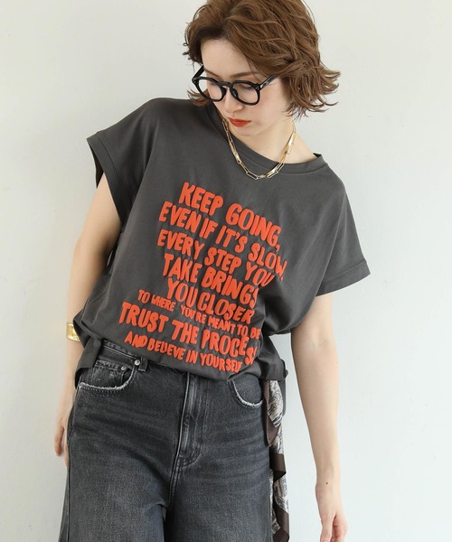 Gready Brilliant（グレディブリリアン）の「発泡プリントワイドフレンチT（Tシャツ/カットソー・レディース・チャコールグレー/オフホワイト/グレイッシュベージュ・38）」の19枚目の写真