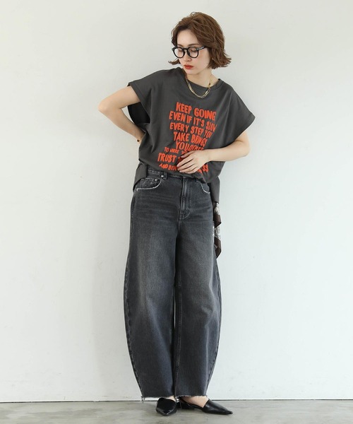 Gready Brilliant（グレディブリリアン）の「発泡プリントワイドフレンチT（Tシャツ/カットソー・レディース・チャコールグレー/オフホワイト/グレイッシュベージュ・38）」の11枚目の写真