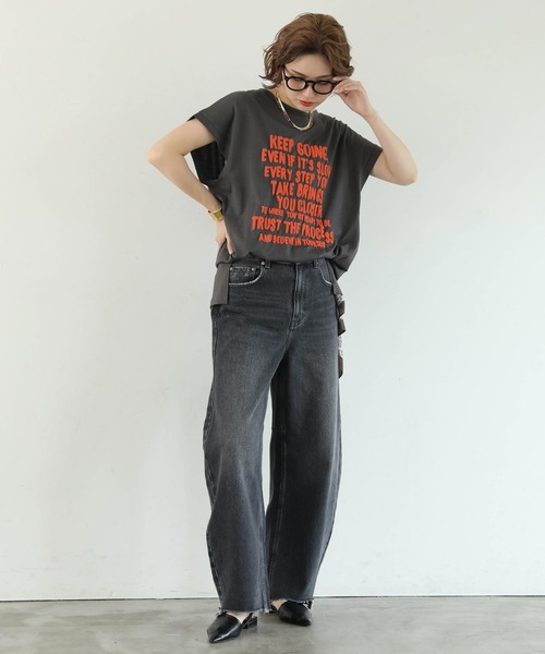 Gready Brilliant（グレディブリリアン）の「発泡プリントワイドフレンチT（Tシャツ/カットソー・レディース・チャコールグレー/オフホワイト/グレイッシュベージュ・38）」の18枚目の写真