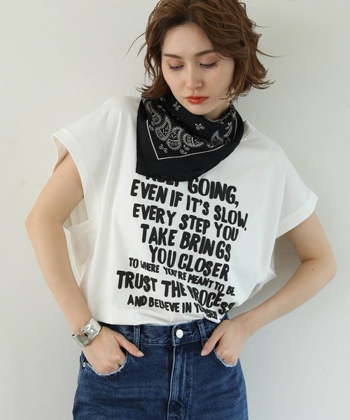 Gready Brilliant（グレディブリリアン）の「発泡プリントワイドフレンチT（Tシャツ/カットソー・レディース・チャコールグレー/オフホワイト/グレイッシュベージュ・38）」の4枚目の写真