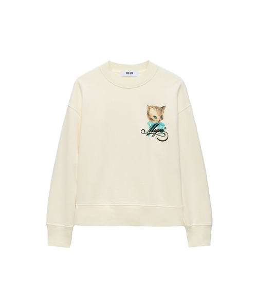 MSGM（エムエスジーエム）の「MSGM CUTE KITTY ミニグラフィック スウェットシャツ（スウェット・レディース・オフホワイト/ブラック・S/XS/M）」の2枚目の写真