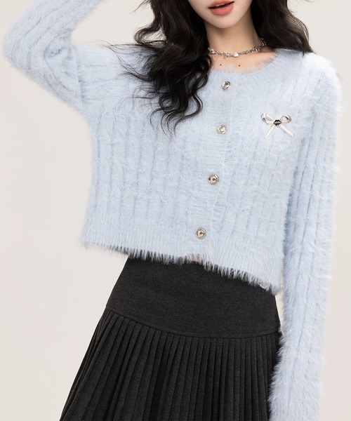 Lace Ladies(レースレディース)の「リボン ブローチ付き シャギー リブ ニット カーディガン(カーディガン/ボレロ・レディース・アイボリー/ブルー/ブラック・FREE)」の13枚目の写真