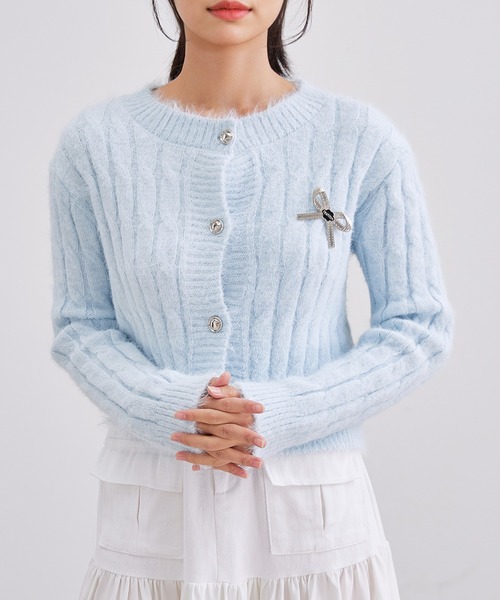 Lace Ladies(レースレディース)の「リボン ブローチ付き シャギー リブ ニット カーディガン(カーディガン/ボレロ・レディース・アイボリー/ブルー/ブラック・FREE)」の22枚目の写真