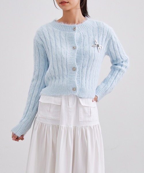 Lace Ladies(レースレディース)の「リボン ブローチ付き シャギー リブ ニット カーディガン(カーディガン/ボレロ・レディース・アイボリー/ブルー/ブラック・FREE)」の21枚目の写真