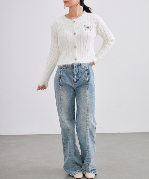 Lace Ladies(レースレディース)の「リボン ブローチ付き シャギー リブ ニット カーディガン(カーディガン/ボレロ・レディース・アイボリー/ブルー/ブラック・FREE)」の16枚目の写真