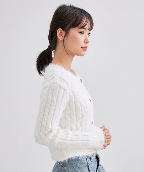 Lace Ladies(レースレディース)の「リボン ブローチ付き シャギー リブ ニット カーディガン(カーディガン/ボレロ・レディース・アイボリー/ブルー/ブラック・FREE)」の15枚目の写真