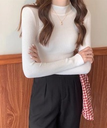 長袖ハイネックニット リブニット 丸首