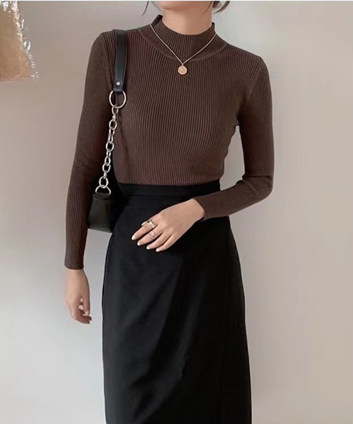 Beststore(ベストストア)の「長袖ハイネックニット リブニット 丸首(ニット/セーター・レディース・ベージュ/イエロー/ホワイト/ブラウン/グリーン/レッド/ピンク/グレー/ブラック/ライトベージュ/ブルー・FREE)」の12枚目の写真