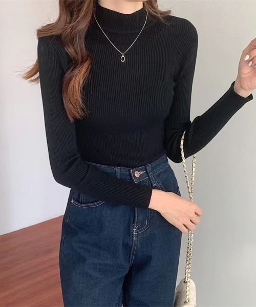 Beststore(ベストストア)の「長袖ハイネックニット リブニット 丸首(ニット/セーター・レディース・ベージュ/イエロー/ホワイト/ブラウン/グリーン/レッド/ピンク/グレー/ブラック/ライトベージュ/ブルー・FREE)」の13枚目の写真