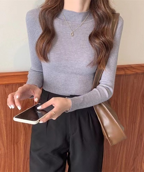 Beststore(ベストストア)の「長袖ハイネックニット リブニット 丸首(ニット/セーター・レディース・ベージュ/イエロー/ホワイト/ブラウン/グリーン/レッド/ピンク/グレー/ブラック/ライトベージュ/ブルー・FREE)」の16枚目の写真