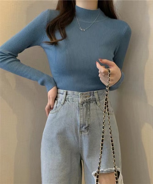 Beststore(ベストストア)の「長袖ハイネックニット リブニット 丸首(ニット/セーター・レディース・ベージュ/イエロー/ホワイト/ブラウン/グリーン/レッド/ピンク/グレー/ブラック/ライトベージュ/ブルー・FREE)」の22枚目の写真