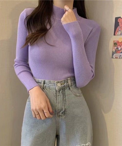 Beststore(ベストストア)の「長袖ハイネックニット リブニット 丸首(ニット/セーター・レディース・ベージュ/イエロー/ホワイト/ブラウン/グリーン/レッド/ピンク/グレー/ブラック/ライトベージュ/ブルー・FREE)」の21枚目の写真