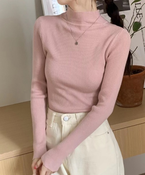 Beststore(ベストストア)の「長袖ハイネックニット リブニット 丸首(ニット/セーター・レディース・ベージュ/イエロー/ホワイト/ブラウン/グリーン/レッド/ピンク/グレー/ブラック/ライトベージュ/ブルー・FREE)」の19枚目の写真