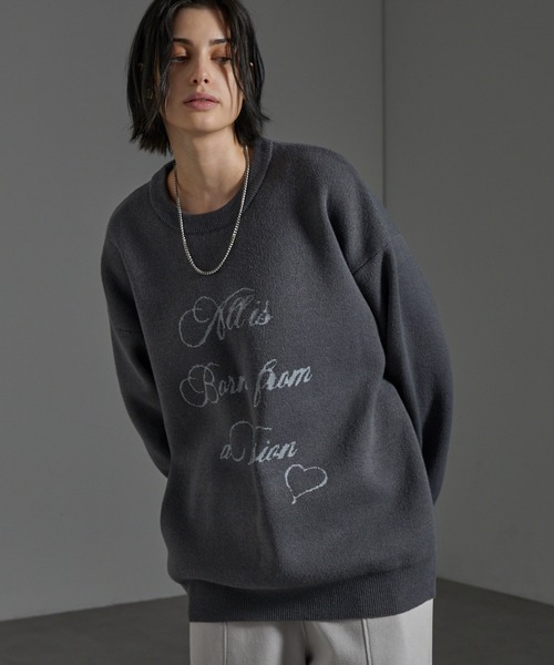 CIYOT(シヨウト)の「【CIYOT-シヨウト-】グラフィックデザイン ジャガードスウェットライクニット(ニット/セーター・メンズ・チャコール/ワイン/ブラック/グレイッシュブルー・L/M)」の21枚目の写真