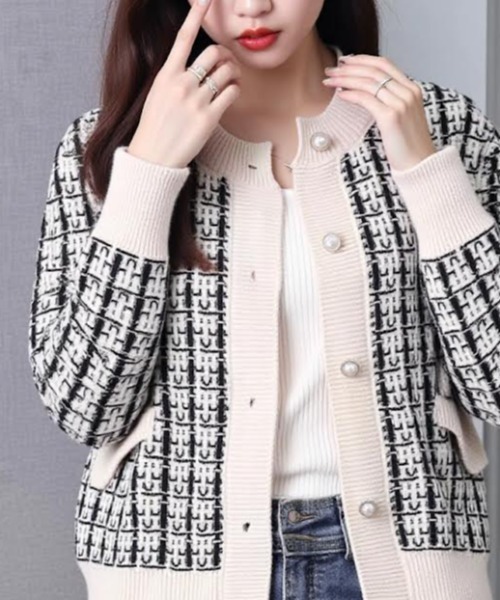 cammie(キャミー)の「パールライクボタンツイード風カーディガン(カーディガン/ボレロ・レディース・アイボリー/ブラック・F)」の5枚目の写真