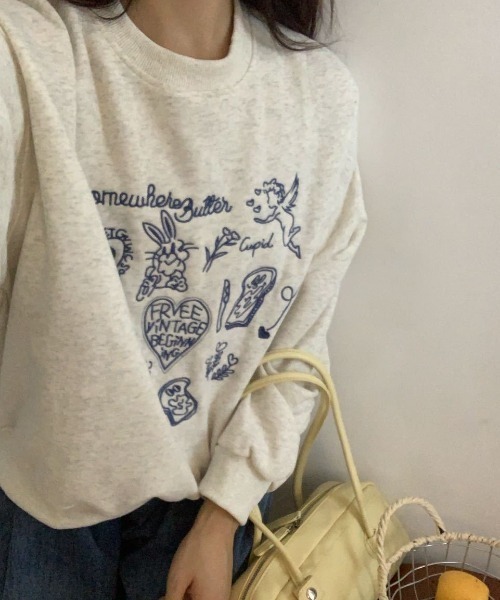 LAC-VERT（ラック・ヴェール）の「【選べる素材】落書き刺繍スウェット（スウェット・レディース・グレー系その他/グレー/ホワイト系その他/アイボリー/ピンク/ピンク系その他・MEDIUM/LARGE）」の10枚目の写真