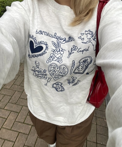 LAC-VERT（ラック・ヴェール）の「【選べる素材】落書き刺繍スウェット（スウェット・レディース・グレー系その他/グレー/ホワイト系その他/アイボリー/ピンク/ピンク系その他・MEDIUM/LARGE）」の12枚目の写真