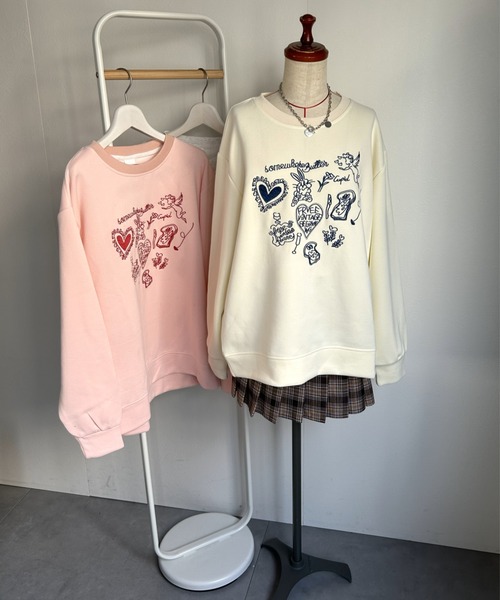 LAC-VERT（ラック・ヴェール）の「【選べる素材】落書き刺繍スウェット（スウェット・レディース・グレー系その他/グレー/ホワイト系その他/アイボリー/ピンク/ピンク系その他・MEDIUM/LARGE）」の21枚目の写真