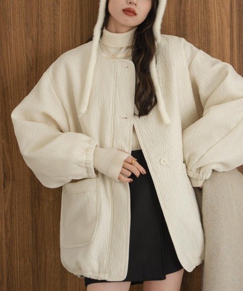 hinari（ヒナリ）の「ニュアンスジャガード中綿ブルゾン（ブルゾン・レディース・ブラック/アイボリー・FREE/SMALL）」の4枚目の写真