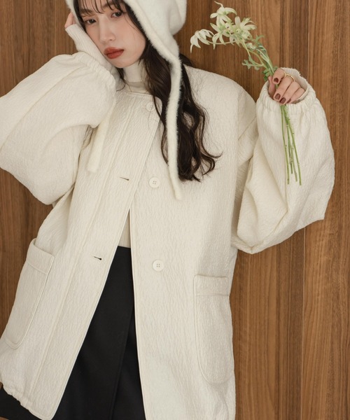 hinari（ヒナリ）の「ニュアンスジャガード中綿ブルゾン（ブルゾン・レディース・ブラック/アイボリー・FREE/SMALL）」の12枚目の写真