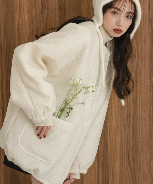 hinari（ヒナリ）の「ニュアンスジャガード中綿ブルゾン（ブルゾン・レディース・ブラック/アイボリー・FREE/SMALL）」の11枚目の写真