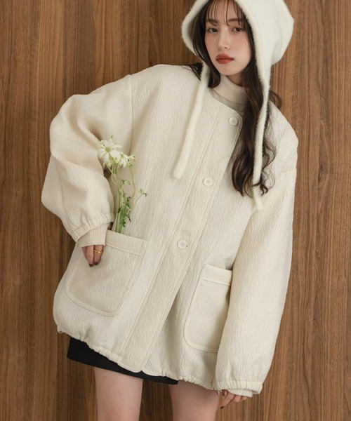 hinari（ヒナリ）の「ニュアンスジャガード中綿ブルゾン（ブルゾン・レディース・ブラック/アイボリー・FREE/SMALL）」の16枚目の写真